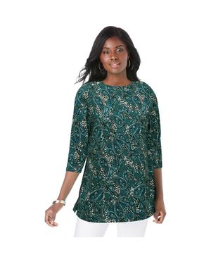 Jessica London Stretch Cotton Boatneck Tunic - Green