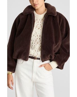 Madewell Bubble Faux Fur Bomber Jacket - Black