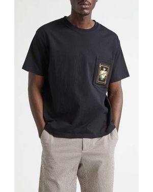 Bode Bullion Card Embroidered Cotton Pocket T-Shirt - Black