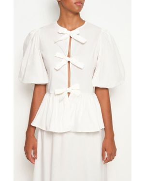 The Lulo Project Orquid Tie Front Stretch Cotton Top - White