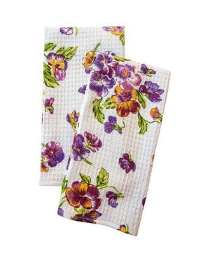 Modern Prairie Pansies Tea Towels, Set Of 2 - Pink