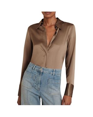 Reiss Ameira Silk Satin Button-Up Shirt - Blue