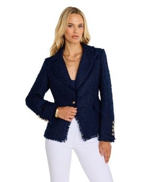 The Noli Shop Giselle Single-Breasted Tweed Blazer - Blue