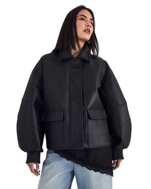 Nasty Gal Longline Faux Leather Bomber Jacket - Black