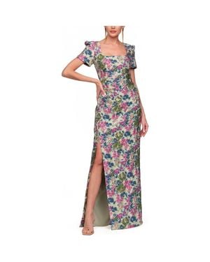 JS Collections Sandy Puff Sleeve Column Gown - Multicolor