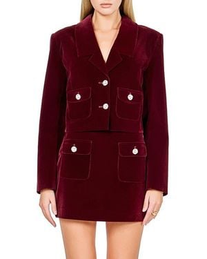 Endless Rose Jeweled Crop Velvet Blazer - Red