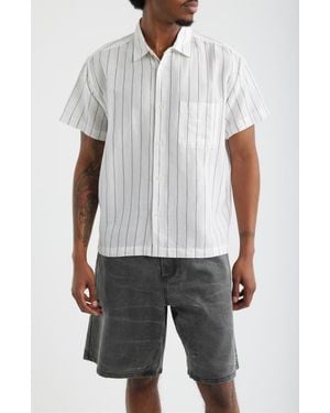 Obey Joe Stripe Short Sleeve Button-Up Shirt - Gray