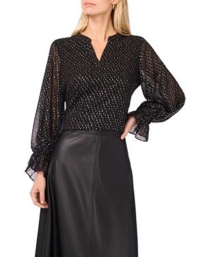 Vince Camuto Foil Print Chiffon Top - Black