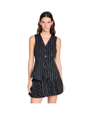 Sandro Sequinned Striped Vest - Black