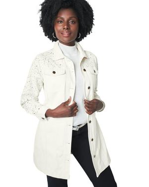 Jessica London Long Denim Jacket - White