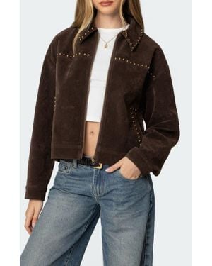 Edikted Memphis Studded Faux Suede Jacket - Black