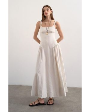 TOPSHOP Gathered Fit & Flare Maxi Dress - Natural