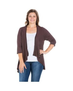 24seven Comfort Apparel Elbow Length Sleeve Open Cardigan - Purple