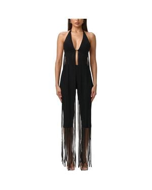 Naked Wardrobe Long Fringe Halter Top - Black