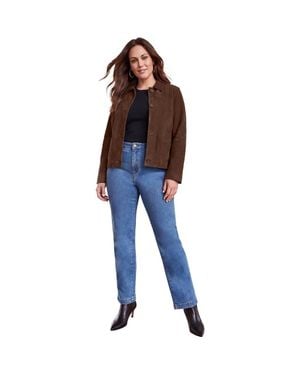Jessica London Downtown Suede Jacket With Mandarin Collar - Blue