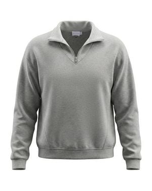 Noni Daily Striped Collar Half Zip Cotton Spandex Sweater - Gray