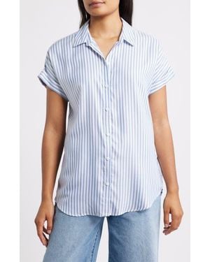 Beach Lunch Lounge Kenzie Stripe Short Sleeve Button-Up Shirt - White