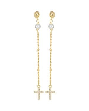 ATHRA LUXE Imitation Pearl & Cross Linear Drop Earrings - Metallic