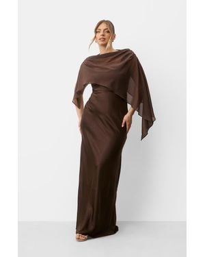 Six Stories Square Neck Satin Bridesmaid Dress - Brown