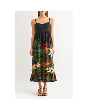 Adelyn Rae Leah Tropical Print Babydoll Midi Sundress - Green