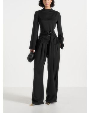 Manière De Voir Aurore High Neck Pleated Jumpsuit With Wrap Waist - Black