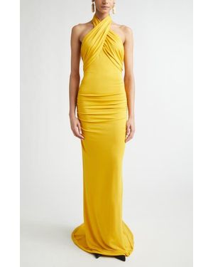 Carolina Herrera Crisscross Halter Gown - Yellow