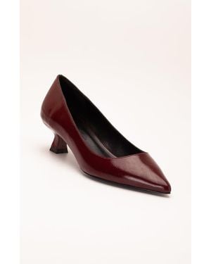 Forever & Always Shoes Helly Kitten Heel Leather Stiletto Pumps - Red