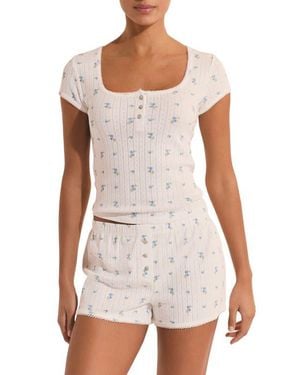 Etam Katell Pointelle Cotton Pajama Top - White