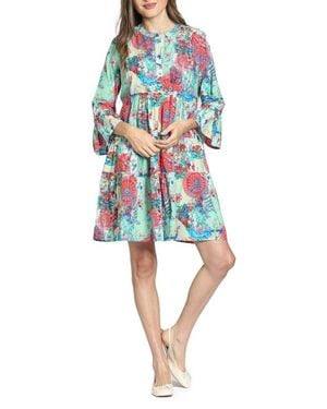 Apny Mix Print Tunic Dress - Blue