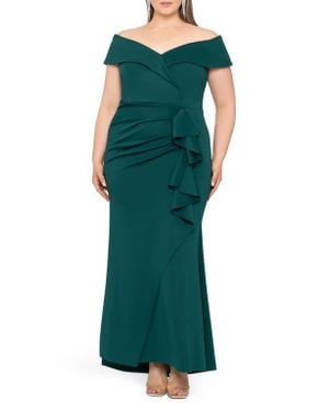 Xscape Evenings Off The Shoulder Ruffle Scuba Gown - Green