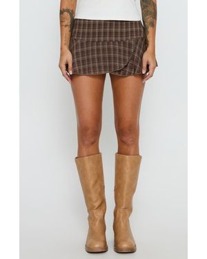 Princess Polly Sonsie Plaid Miniskirt - Brown