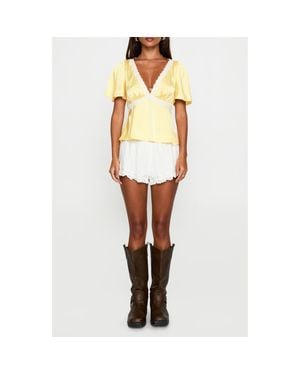 Princess Polly Lace Trim Satin Top - White