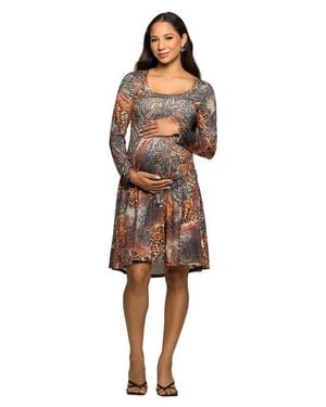 24seven Comfort Apparel Long Sleeve Fit And Flare Dress - Multicolor