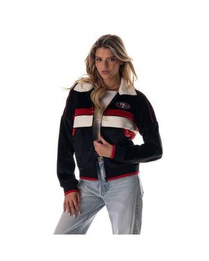 The Wild Collective San Francisco 49Ers Cropped Corduroy Full-Zip Bomber Jacket - Black