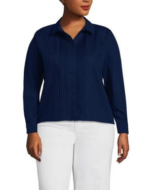 Lands' End Plus Size No Iron Boxy Cropped Shirt - Blue