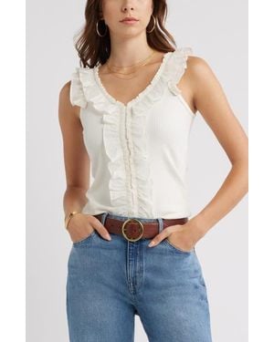 Treasure & Bond Ruffle Trim Cotton Blend Tank - White