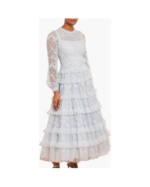 Needle & Thread Blossom Long Sleeve Lace Ankle Gown - Gray