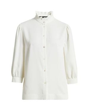 Ming Wang Ruffle Collar Button-Up Shirt - White