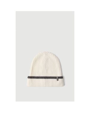 Brunello Cucinelli Cashmere English Rib Knit Beanie With Monili - White