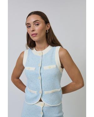 Central Park West Celeste Tweed Yarn Vest - Blue