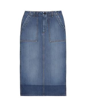 Fortela Jia Custom Wash Denim Fatigue Skirt - Blue