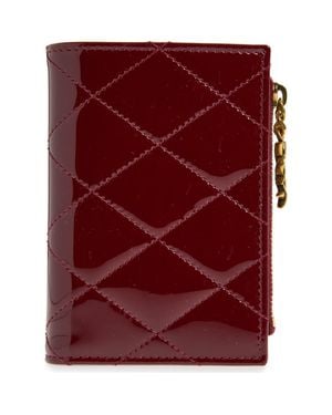 Saint Laurent Cassandre Bijou Diamond Quilted Patent Leather Bifold Wallet - Red