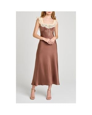 Wayf Ella Lace Trim Slipdress - Brown