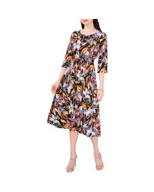 Chaus Floral Tie Waist A-Line Dress - Red