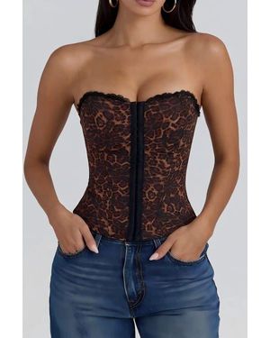 Popilush Lace Faux Denim Detachable Strap Corset Bustier - Blue