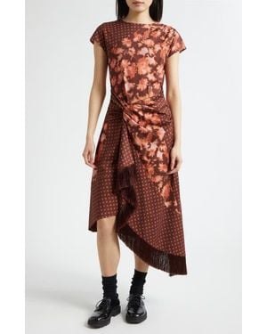 3.1 Phillip Lim Desert Flower Mixed Print Asymmetric Hem Cotton Dress - Red