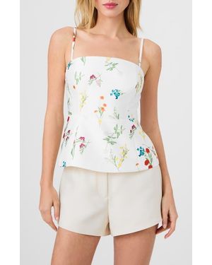 French Connection Christine Floral Taffeta Peplum Top - White
