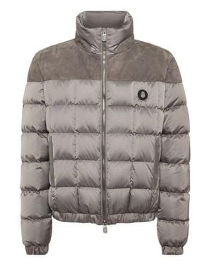 Billionaire Puffer Down Jacket With Leather Inserts - Gray