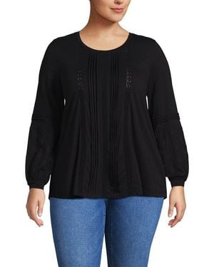 Lands' End Lightweight Jersey Lace Mix Long Sleeve Pintuck Top - Black