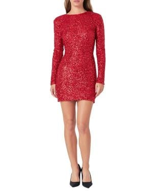 Endless Rose Sequin Padded Shoulder Long Sleeve Minidress - Red